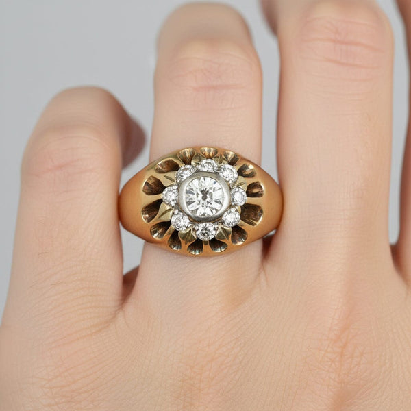 Antique Diamond Cluster Ring 14K Gold Platinum .82 CT