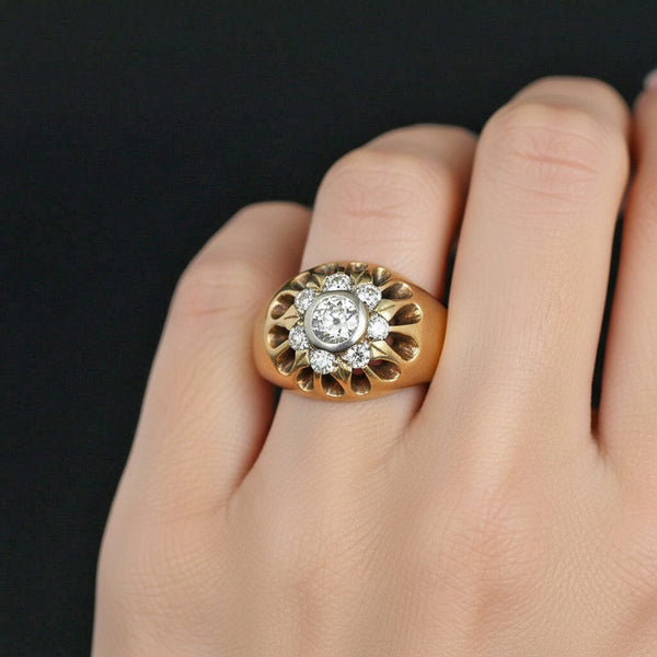 Antique Diamond Cluster Ring 14K Gold Platinum .82 CT