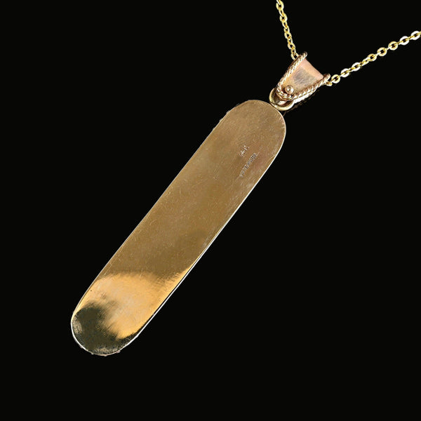 Vintage 14K Gold Pietra Dura Mosaic Pendant Necklace - Boylerpf