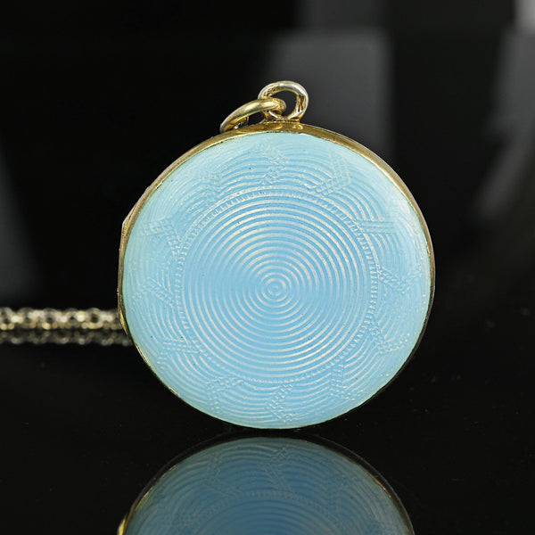 Art Deco Large Blue Guilloche Enamel Gold Gilt Silver Locket - Boylerpf