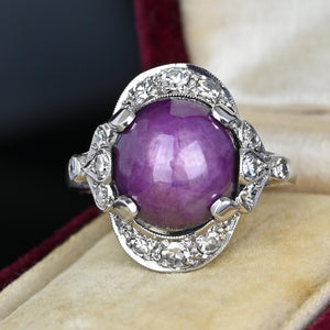 Estate Diamond Star Ruby Ring in 14K White Gold - Boylerpf