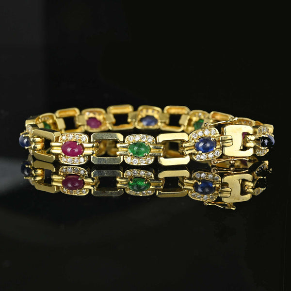 Estate Diamond, Emerald, Ruby, Sapphire Bracelet in 14k Gold - Boylerpf