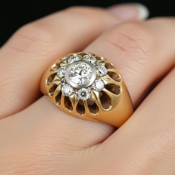 Antique Diamond Cluster Ring 14K Gold Platinum .82 CT