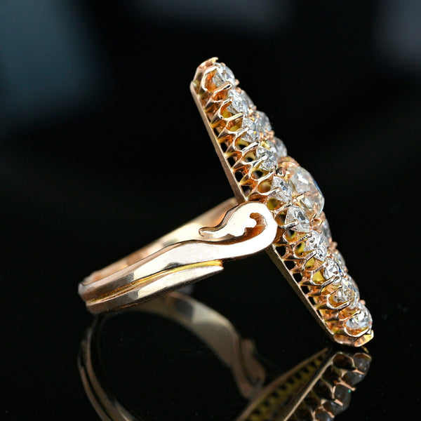 Victorian Russian 4CT Diamond Navette Ring, Antique Gold - Boylerpf