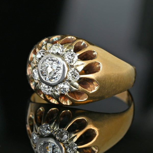 Antique Diamond Cluster Ring 14K Gold Platinum .82 CT