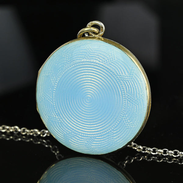 Art Deco Large Blue Guilloche Enamel Gold Gilt Silver Locket - Boylerpf