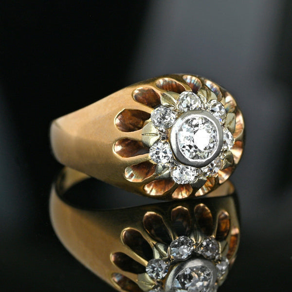 Antique Diamond Cluster Ring 14K Gold Platinum .82 CT