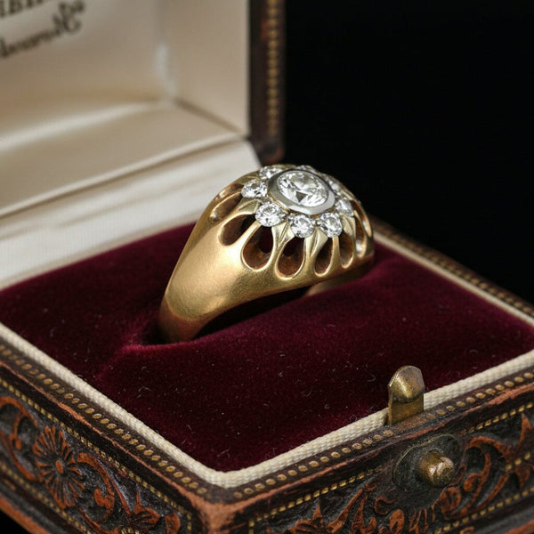 Antique Diamond Cluster Ring 14K Gold Platinum .82 CT