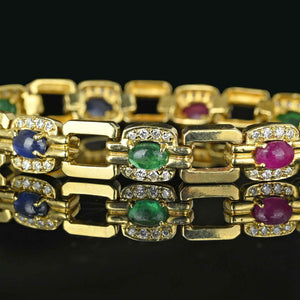 Estate Diamond, Emerald, Ruby, Sapphire Bracelet in 14k Gold - Boylerpf
