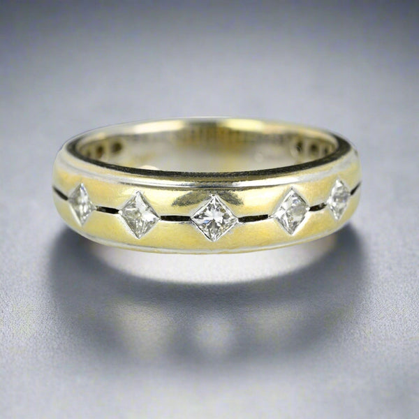 Vintage .65 CTW Princess Diamond Two Tone Band Ring - Boylerpf