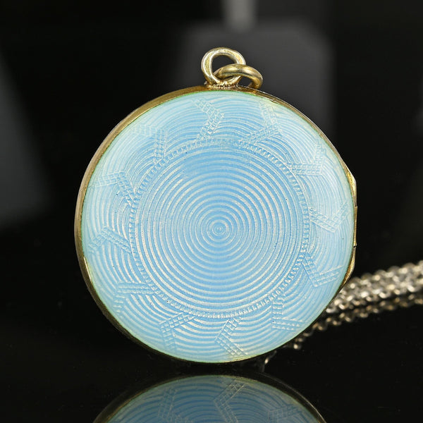 Art Deco Large Blue Guilloche Enamel Gold Gilt Silver Locket - Boylerpf