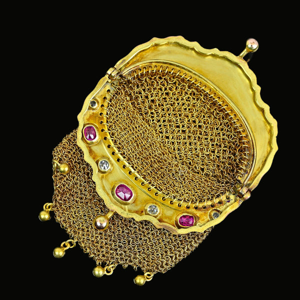 Antique 14K Gold Ruby and Diamond Coin Purse Pendant