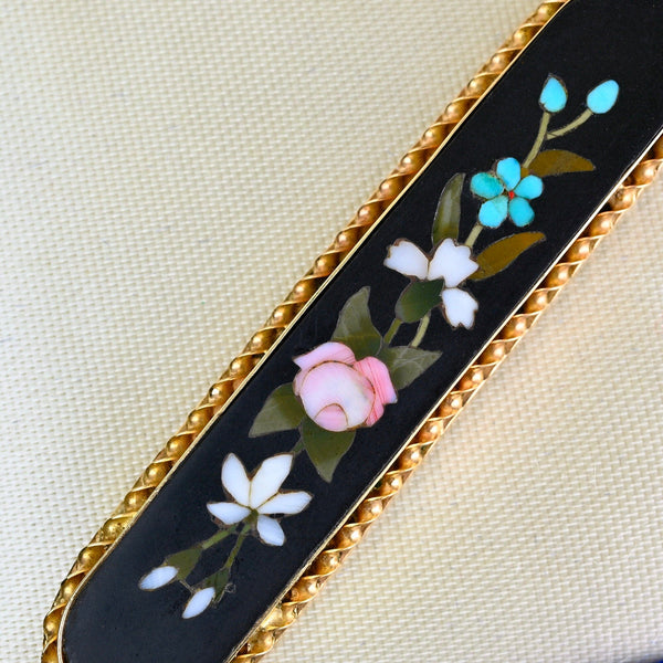 Vintage 14K Gold Pietra Dura Mosaic Pendant Necklace - Boylerpf