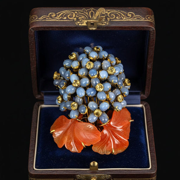 Vintage Iradj Moini Moonstone Citrine Floral Brooch - Boylerpf