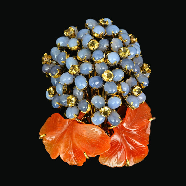 Vintage Iradj Moini Moonstone Citrine Floral Brooch - Boylerpf