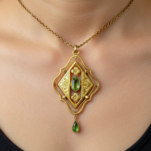 Gold Peridot Edwardian Belle Epoque Pendant Necklace - Boylerpf