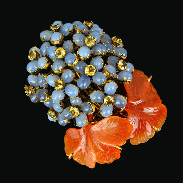 Vintage Iradj Moini Moonstone Citrine Floral Brooch - Boylerpf