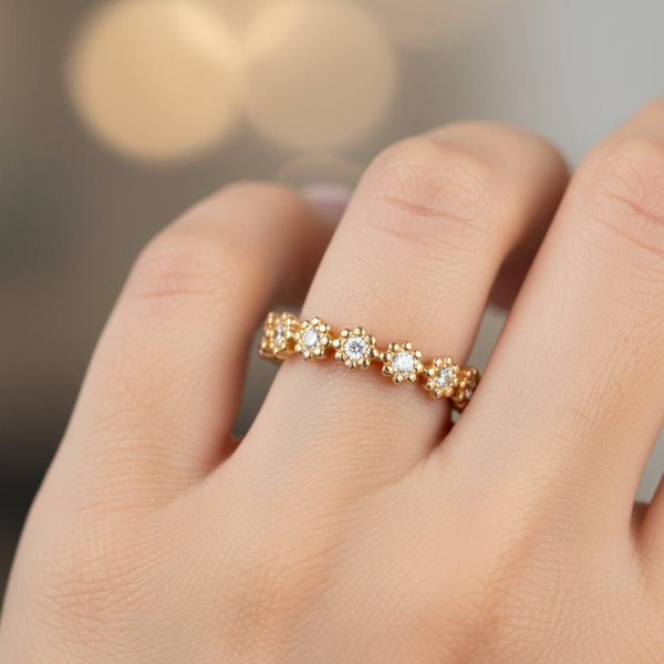 Cartier Vintage Diamond Eternity Ring 18K Gold Floral - Boylerpf