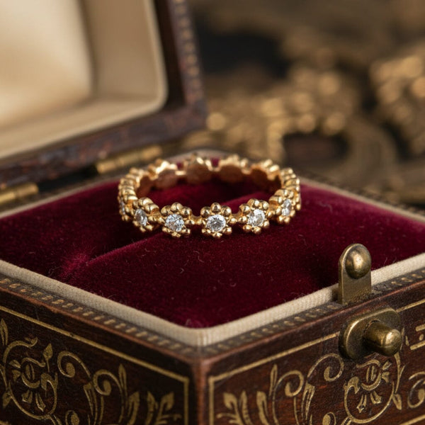 Cartier Vintage Diamond Eternity Ring 18K Gold Floral - Boylerpf