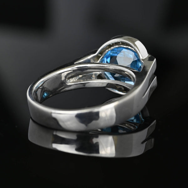 Diamond Floating Checkerboard Blue Topaz Ring in 14K White Gold - Boylerpf