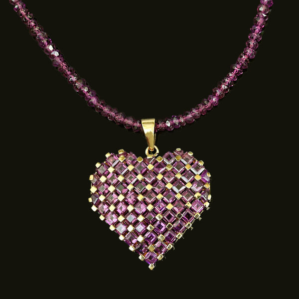 Rhodolite Garnet Heart Pendant Necklace 10K Gold Vermeil
