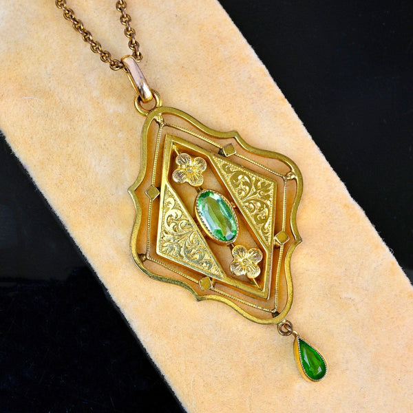 Gold Edwardian Belle Epoque Peridot Pendant Necklace - Boylerpf