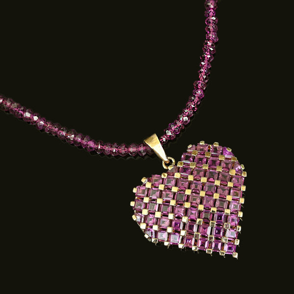 Rhodolite Garnet Heart Pendant Necklace 10K Gold Vermeil