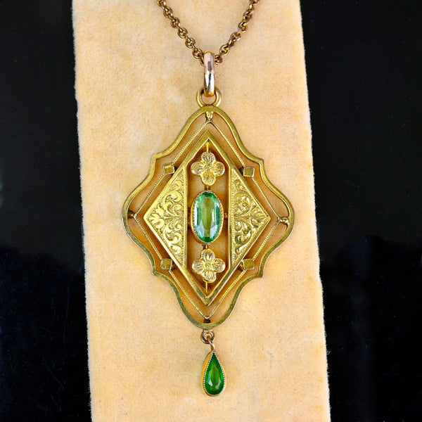 Gold Edwardian Belle Epoque Peridot Pendant Necklace - Boylerpf