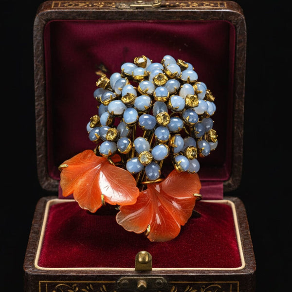 Vintage Iradj Moini Moonstone Citrine Floral Brooch - Boylerpf