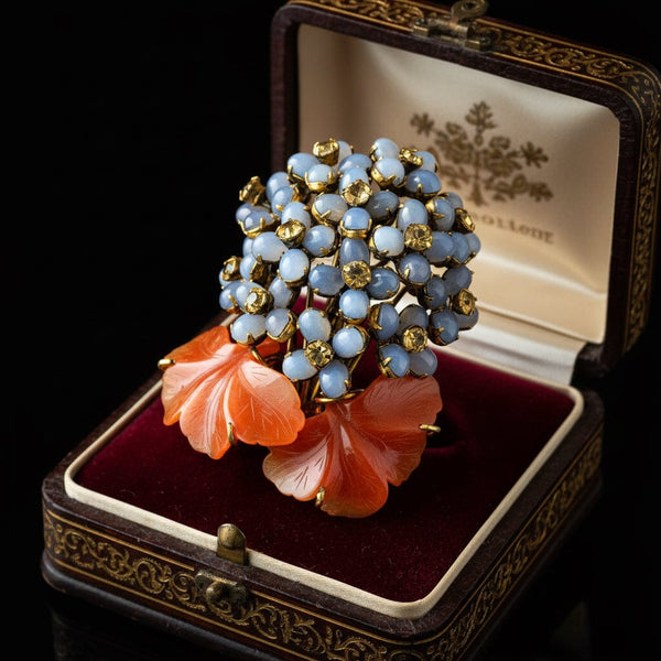 Vintage Iradj Moini Moonstone Citrine Floral Brooch - Boylerpf