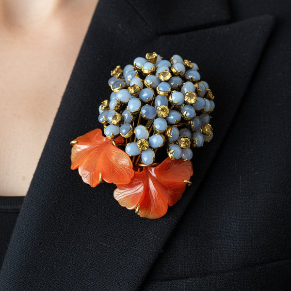 Vintage Iradj Moini Moonstone Citrine Floral Brooch - Boylerpf