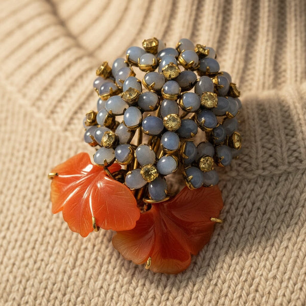Vintage Iradj Moini Moonstone Citrine Floral Brooch - Boylerpf
