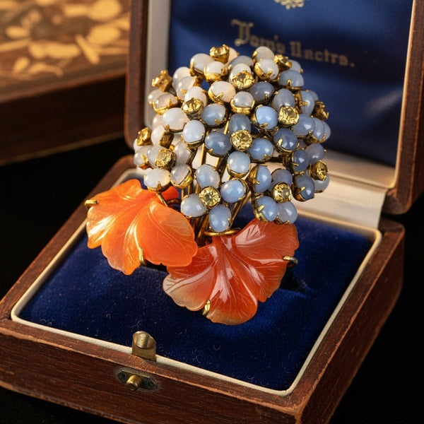 Vintage Iradj Moini Moonstone Citrine Floral Brooch - Boylerpf