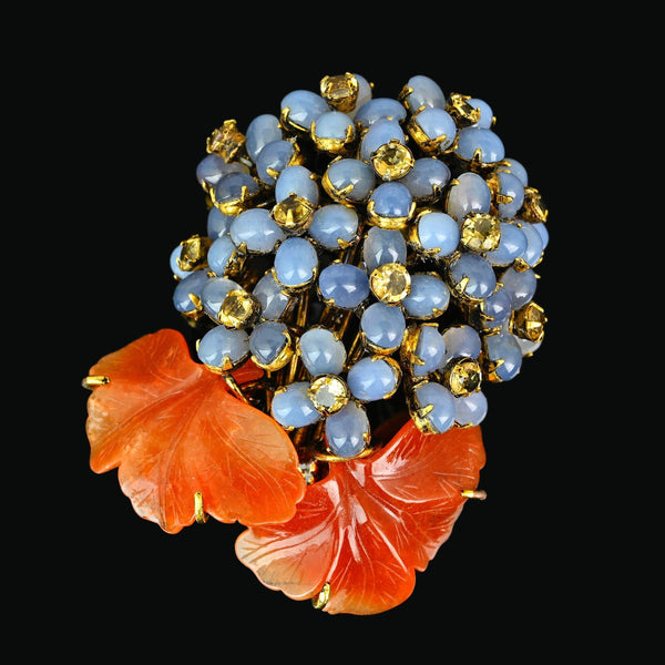 Vintage Iradj Moini Moonstone Citrine Floral Brooch - Boylerpf
