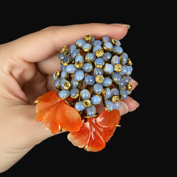 Vintage Iradj Moini Moonstone Citrine Floral Brooch - Boylerpf