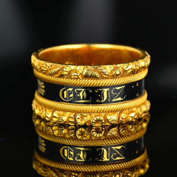 Antique Georgian 18K Gold Enamel Mourning Ring Band - Boylerpf