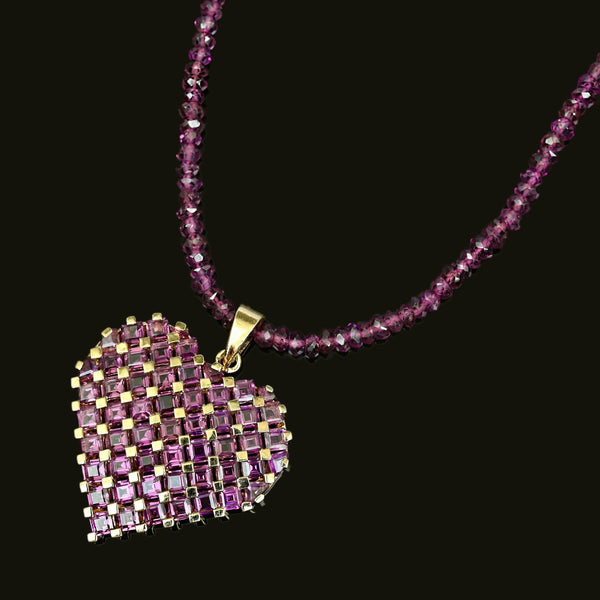 Rhodolite Garnet Heart Pendant Necklace 10K Gold Vermeil