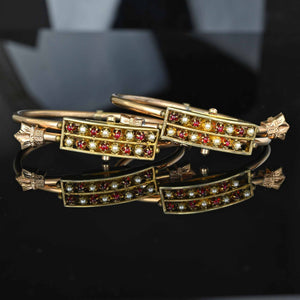 Antique Garnet Pearl Victorian Wedding Bracelet Pair - Boylerpf