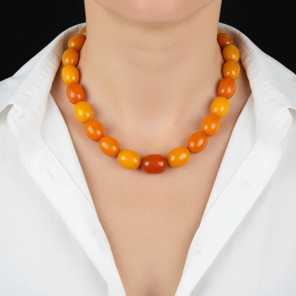 Art Deco Baltic Butterscotch Egg Yolk Amber Bead Necklace