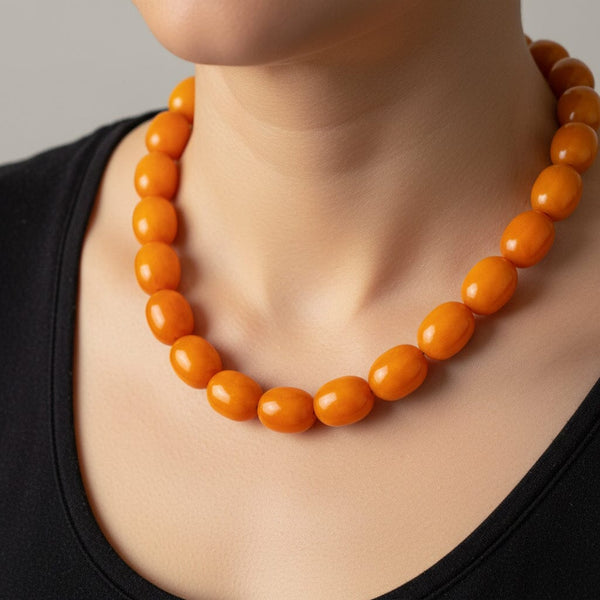 Art Deco Baltic Butterscotch Egg Yolk Amber Bead Necklace