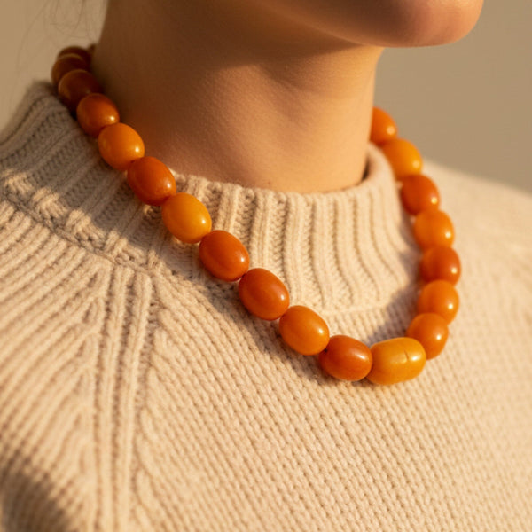Art Deco Baltic Butterscotch Egg Yolk Amber Bead Necklace