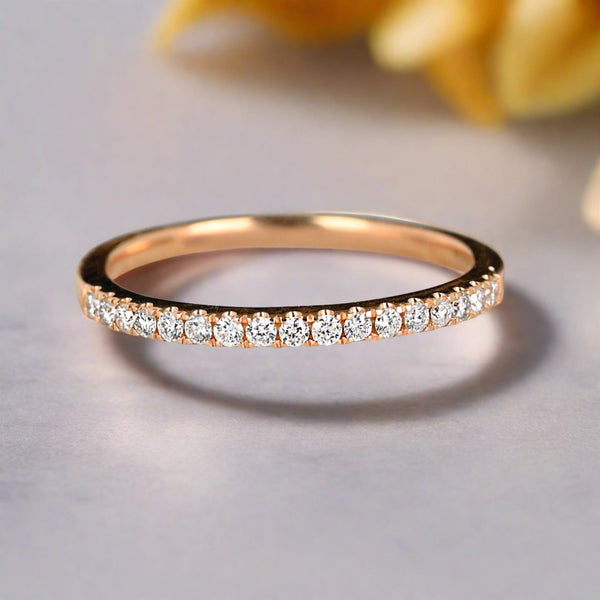 Vintage Rose Gold Half Eternity Diamond Wedding Band Ring - Boylerpf