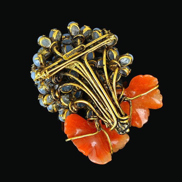 Vintage Iradj Moini Moonstone Citrine Floral Brooch - Boylerpf