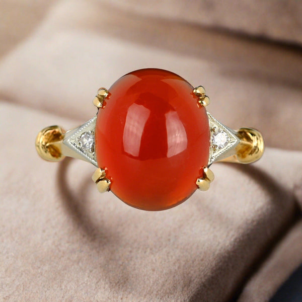 Art Deco Diamond Accent Carnelian Cabochon Ring - Boylerpf