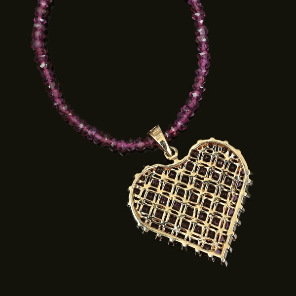 Rhodolite Garnet Heart Pendant Necklace 10K Gold Vermeil