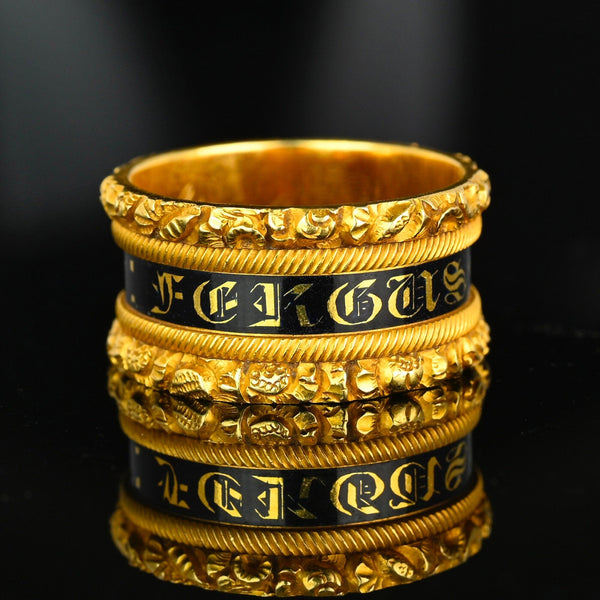 Antique Georgian 18K Gold Enamel Mourning Ring Band - Boylerpf