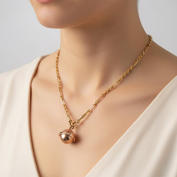 Antique 9K Gold Fetter & Knot Trombone Link Watch Chain Necklace