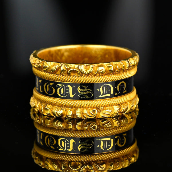 Antique Georgian 18K Gold Enamel Mourning Ring Band - Boylerpf