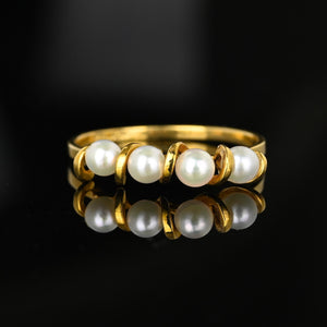 Vintage 14K Gold Four Stone Half Hoop Pearl Ring - Boylerpf