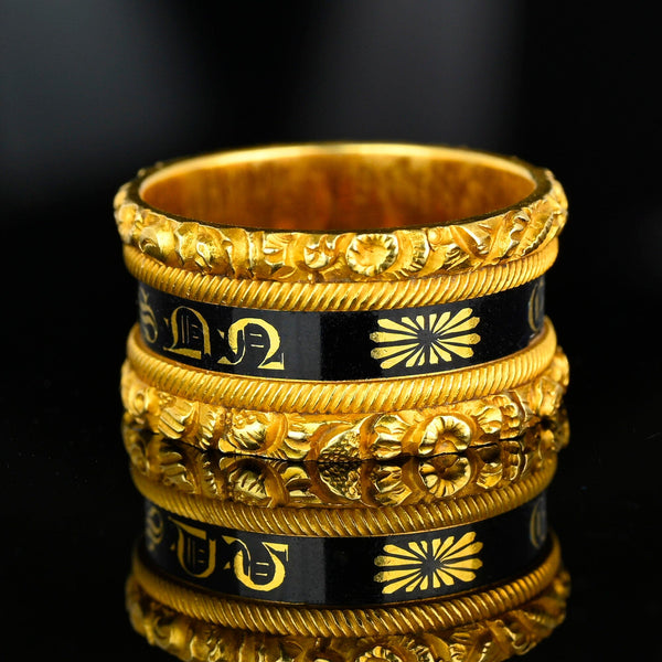 Antique Georgian 18K Gold Enamel Mourning Ring Band - Boylerpf